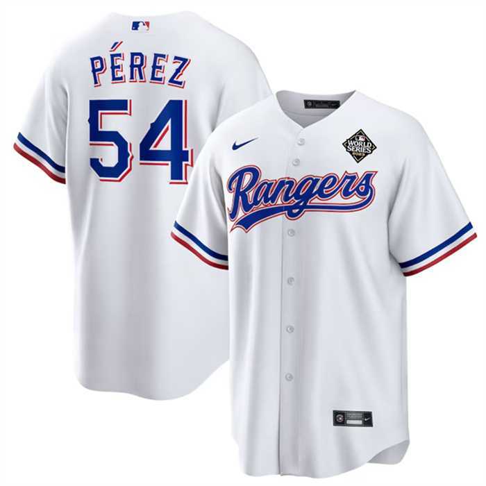 Men%27s Texas Rangers #54 Martin Perez White 2023 World Series Stitched Baseball Jersey Dzhi